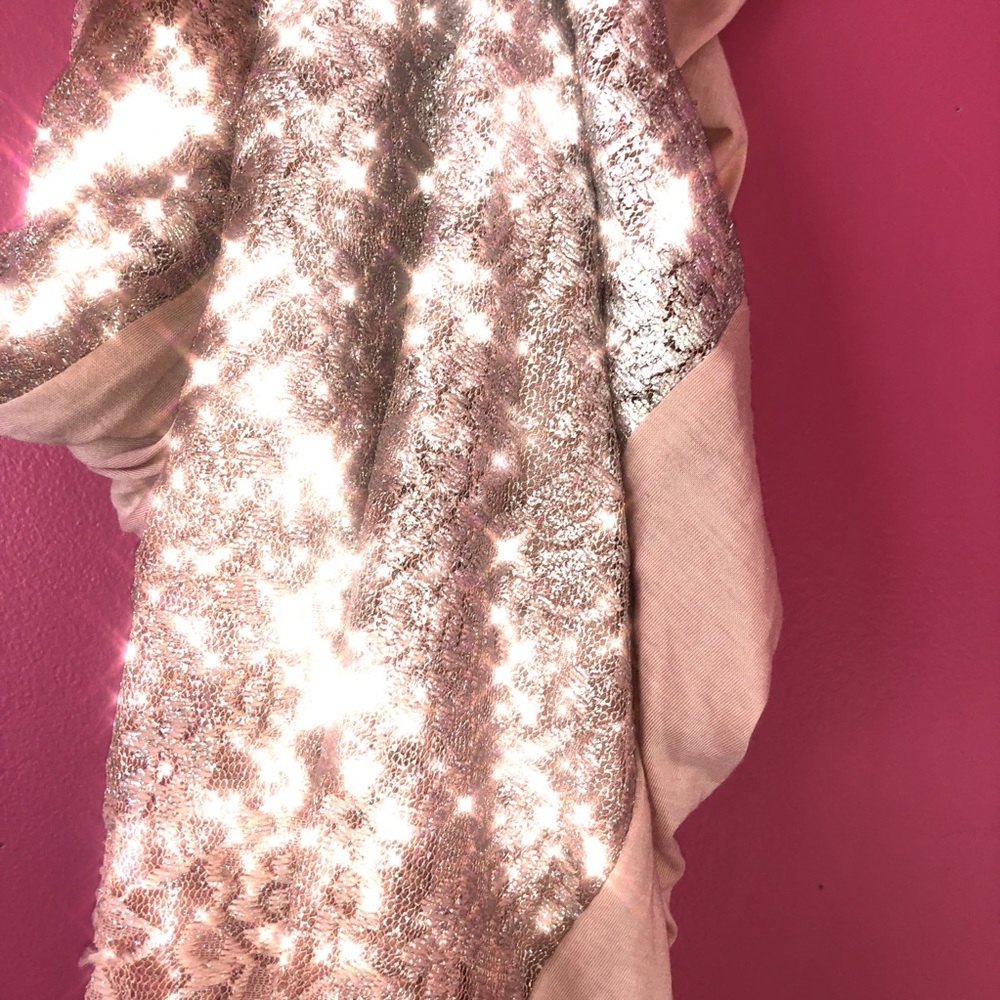 CLAIRE’S Metallic Scarf with Rose Pink Lace
